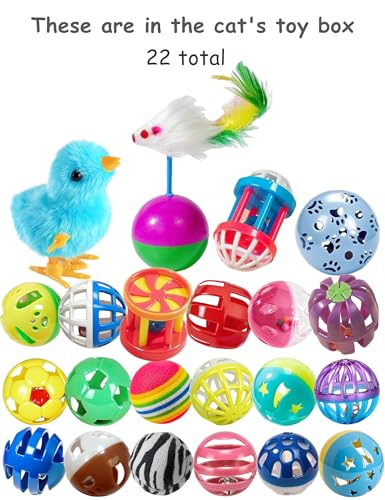DIYUQISHI 22 Pcs Luxury Cat Toys Set, Indoor Cat Toys for Bored Kittens, Wind-Up Chick Tumbler Mouse Jingle Balls, Interac...