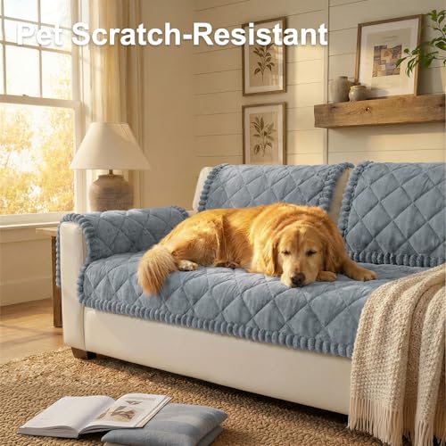 Smiry Fuzzy Couch Cover for Dogs, Non Slip Washable Pet Sofa Cover, Scratch Proof Hair Resistant Plush Sofa Slipcover, Pet...