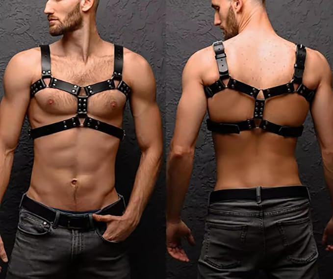 Men's PU Leather Chest Harness – Adjustable Shoulder Belt for Fashion Styling, Costume Accessory for Festivals, Cosplay, S...