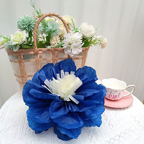 Mybbshower 12 PCS Navy Blue Gold Tissue Paper Flowers for Birthday Baby Bridal Shower Wedding Bachelorette Navy Blue Anniv...