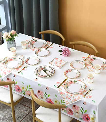 Luxury Floral Paper Plates and Napkins Party Supplies - Serves 16 - Pink and Gold Flower Decoration for Floral Baby Shower...