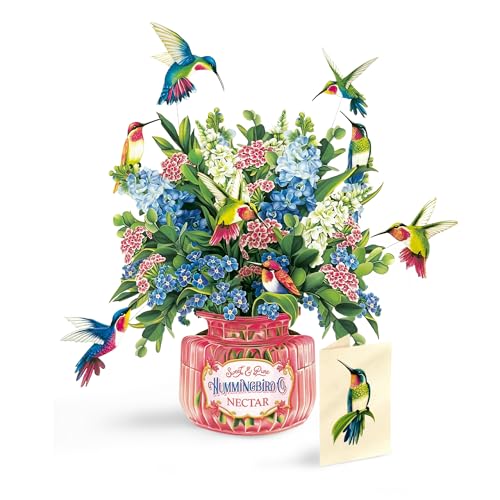 Freshcut Paper Pop Up Cards, Hummingbird Oasis, 12 Inch Life Sized Forever Flower Bouquet 3D Popup Greeting Card, Birthday...