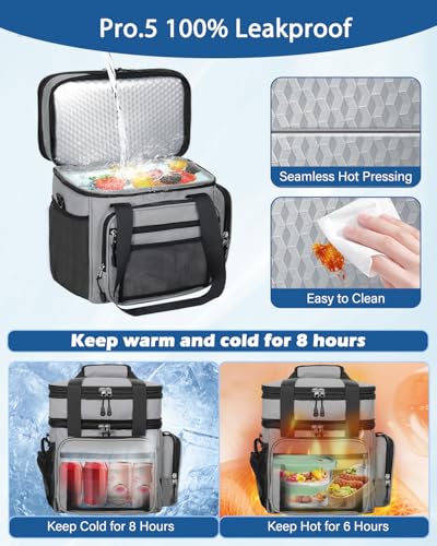 Expandable Lunch Box Cooler Bag - Insulated Heavy Duty Lunch Bag for Men Women - Large Lunchbox for Adults Work Outside Pi...