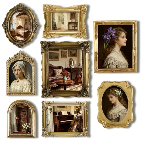 8 Pcs Picture Gold Vintage Gallery Wall Frame Set Antique Resin Picture Frame Collage Including 8x10, 5x7, 4x6 Baroque Vic...