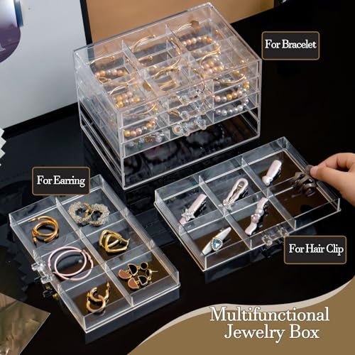 SPAKOWN Earring Organizer, Acrylic Earring Box Large 30 Compartments Jewelry Holder Organizer with 5 Drawers Stackable Ear...