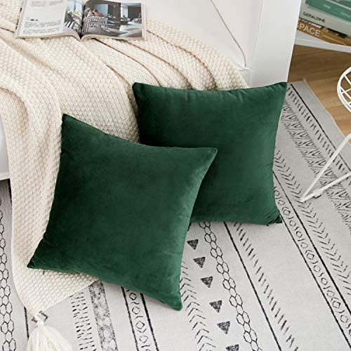 RainRoad Dark Green Decorative Throw Pillow Covers Cushion Cover Pillow Case for Sofa Couch Bed Chair,Soft Square Dark Gre...
