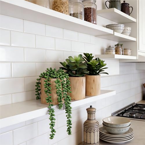 VINSUNI Artificial Succulents with Pots - Set of 3 Small Fake Plants for Aesthetic Room Decor - Realistic Mini Faux Greene...