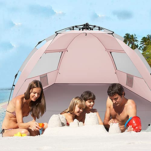Oileus X-Large 4 Person Beach Tent Sun Shelter - Portable Sun Shade Instant Tent for Beach with Carrying Bag, Stakes, 6 Sa...