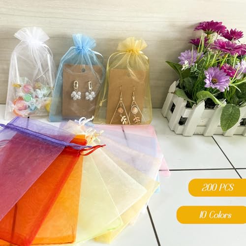 Angooni 200PCS Sheer Organza Gift Bags with Drawstring, 4x6 Inch Jewelry Pouches for Weddings, Parties, and Festivals (10 ...