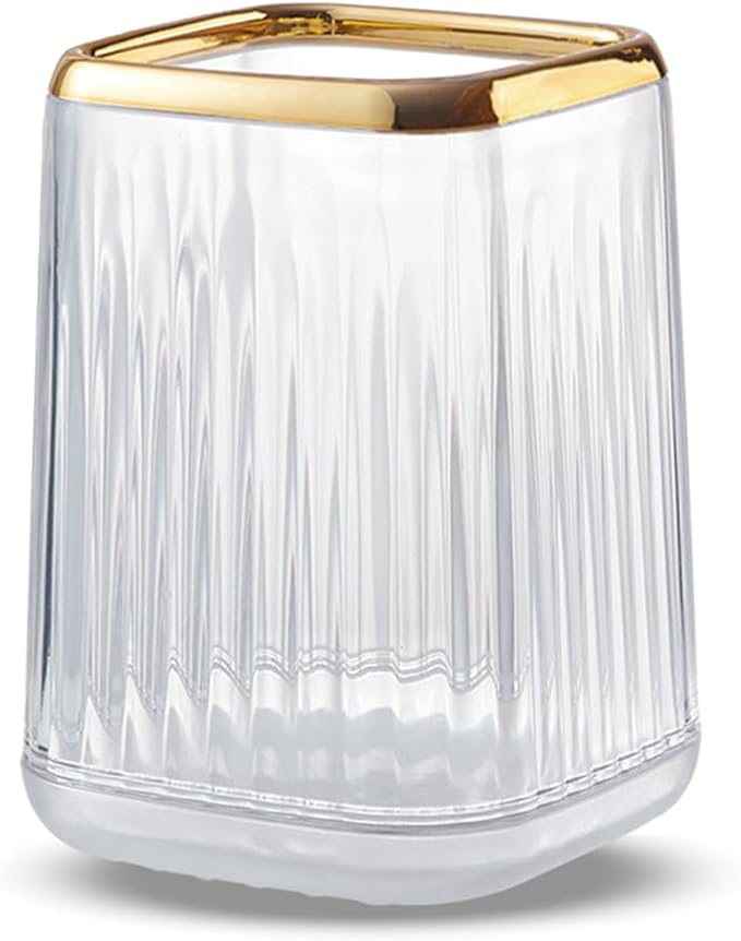 Yoohailor Acrylic Pen Holder, Cute Clear Desk Organizer for Pencils, Makeup Brushes Toothbrushes Storage Cup with Striped ...