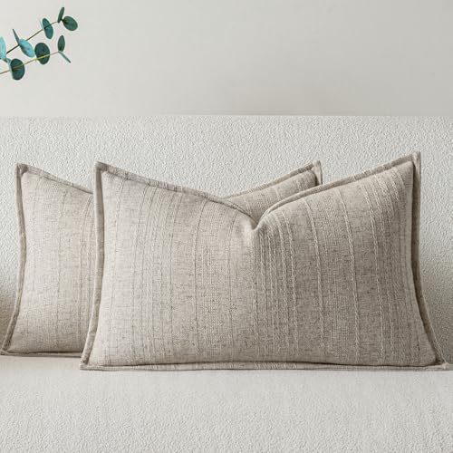 a moment Linen Pillow Covers Set of 2,Boho Farmhouse Throw Pillowcases Neutral Textured Decorative Covers for Couch Sofa B...
