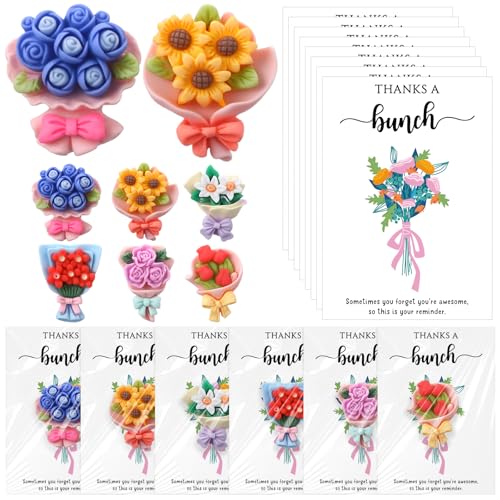 XunYee 50 Sets Pocket Hug Token Mother's Day Bulk Gifts Mini Resin Flower Bouquet with Cards & Bags, Thank You Appreciatio...