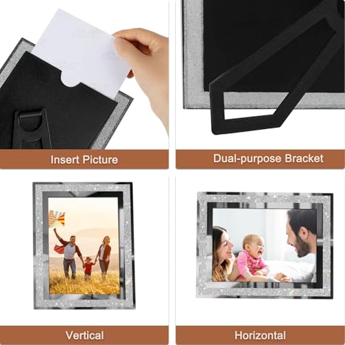 AYANICA Glass Photo Frame 4x6 5x7 6x8 inch High Definition Vertical Horizontal Display Diamond Shiny Desk Table Shelf Wedd...