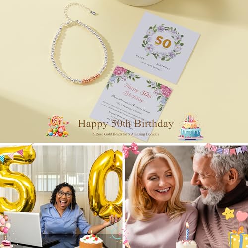 BMMYE 30th 40th 50th 60th 70th Birthday Gifts for Women, 925 Sterling Silver Bracelet for Women with Cards Adjustable 4mm ...