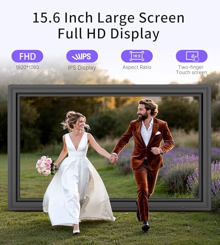 64GB 15.6" Large Digital Picture Frame, Uhale WiFi Electronic Photo Frames with 1920 x 1080 FHD IPS Touch Screen, Support ...
