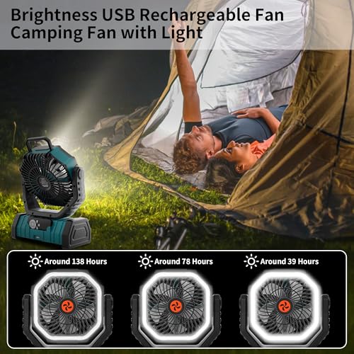 TDLOL 20000mAh Outdoor Camping Fan Battery Operated,Portable Rechargeable Battery Powered Fan with LED Light,360°Oscillati...