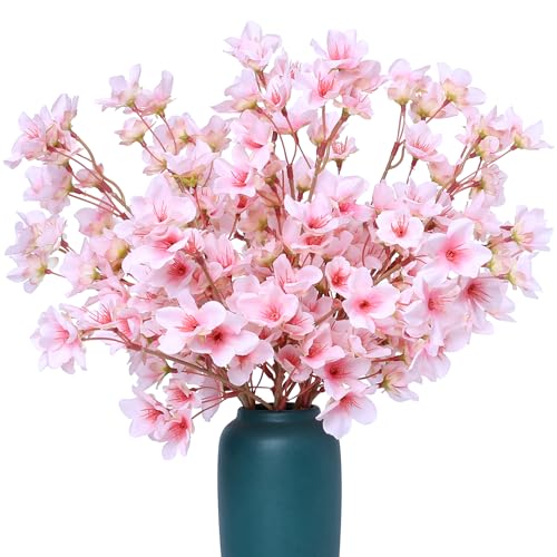 SITUMEIZI 6Pcs Artificial Cherry Blossom Branches Decor Fake Flowers Silk Spring Faux Flowers 16" Peach Bouquet for Home W...
