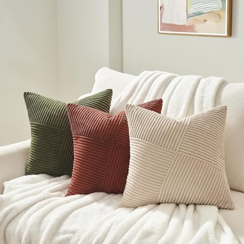 Topfinel Olive Green Decorative Throw Pillow Covers Set of 2 18x18 Inches for Couch Bed Sofa, Boho Aesthetic Home Decor, S...