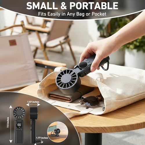 AILBTON Portable Handheld Fan, 5000mAh Rechargeable Mini Personal USB Fan with LED Display & Foldable Design, 199-Speed Po...
