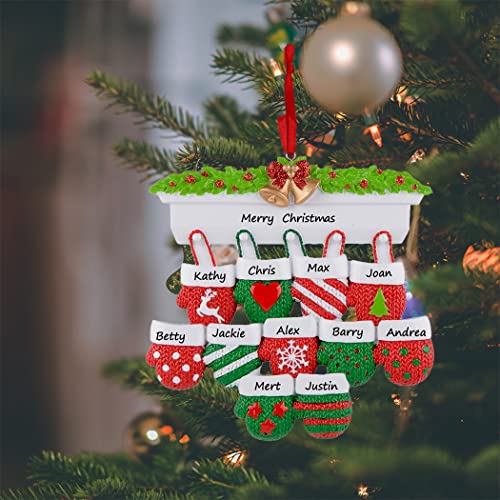 MAXORA Personalized Mitten Family of 11 Christmas Tree Ornament 2025 Family Tradition Christmas Keepsake Gift Collection f...