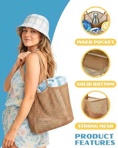 Rave Envy Beach Tote Bag for Women – Waterproof Mesh Tote Bag, Large Capacity Sandproof Beach Bags for Travel