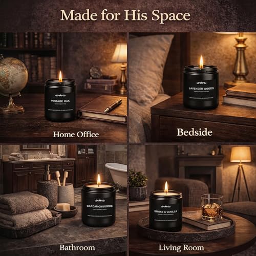 Candles for Men, 6 Pack Soy Wax Gift Set, 300H Long Lasting Home Fragrance with Masculine Scents, Gift for Dad, Husband or...
