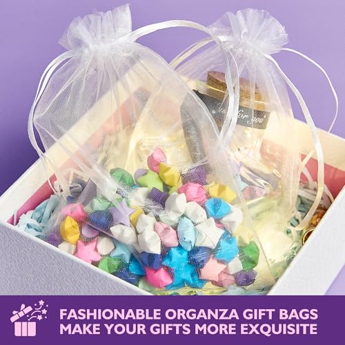 PACKINNO 100pcs White Organza Bags, Sheer Organza Bags 4x6 Inch, Small Mesh Bag Drawstring, Jewelry Gift Bags for Party, C...
