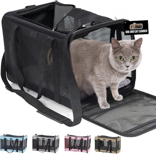 GORILLA GRIP Cat Carrier Travel Bag Up to 15 Lbs, Soft Collapsible Small Dog Carriers, Top and Side Entry Breathable Mesh,...