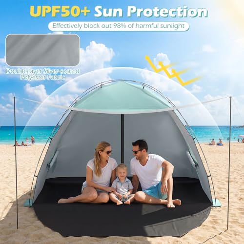 Tangkula 3/4/5/6 Person Pop Up Beach Tent with Canopy, UPF50+ Silver-Coated Lightweight Beach Sun Shelter with Extended Fl...