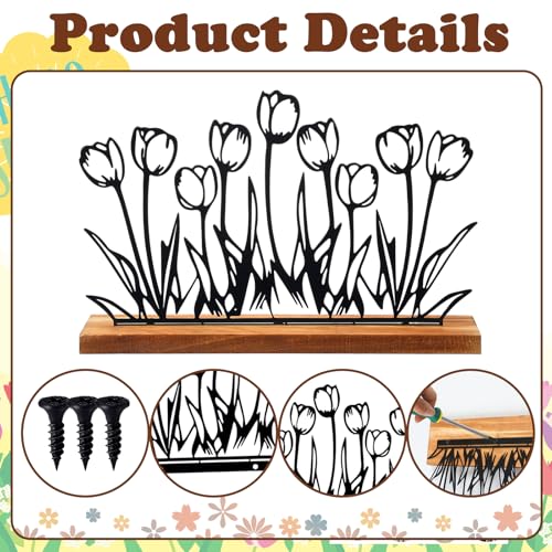 Thyle Metal Spring Tulip Stand Floral Home Decor Tulip Flowers Farmhouse Decor Metal Tray Spring Flower Art Supplies Table...