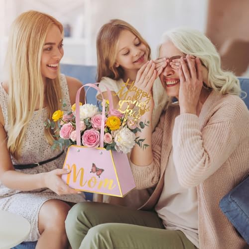 Yeyeplum 24 Pack Mothers Day Flower Paper Gift Bags Bouquet Bag Boxes with Handles and Decoration Topper Flower Boxes for ...