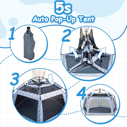 Funsland Baby Playpen Pop-up Tent - Outdoor & Indoor Play Tent for Beach with Canopy Travel Bag Portable Play Yard for Bab...