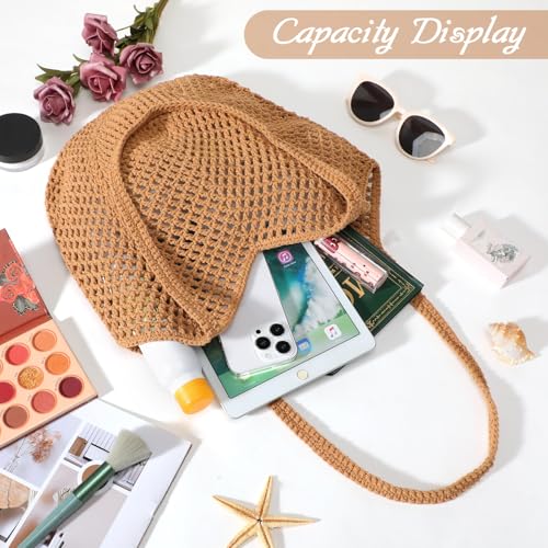 Crochet Tote Beach Bags for Women, Mesh Beach Tote Knit Bag, Summer Vacation Aesthetic Boho Hobo Shoulder Bag