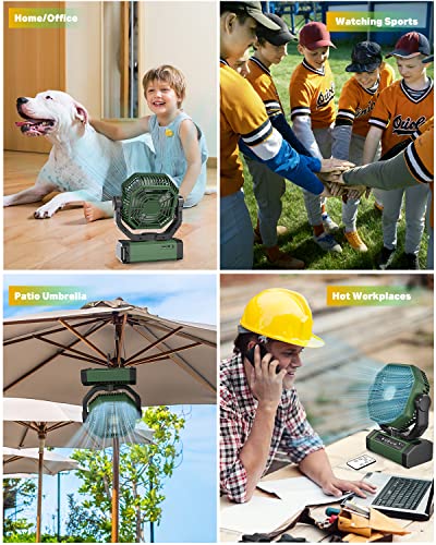 Rechargeable Auto Oscillating Fan with Remote & Timer & LED Light, 9-Inch 20000mAh Battery (70Hrs), Portable USB Fan for C...