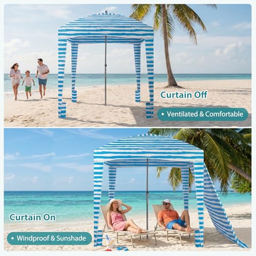 OLIXIS 6'×6' Beach Cabana Tent Sun Shelter – UPF 50+ Easy Setup Cool Canopy Tent Sun Shade with Side Wall, Wind Resistant ...