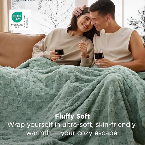 Bedsure GentleSoft Sage Green Throw Blanket for Couch - Checkered Fleece Mothers Gifts Day Blankets, Cute Soft Cozy Spring...