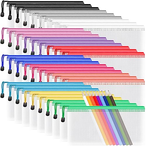 Umriox Pencil Pouches Bulk, 9.2 x 4.7 in (12 Colors, 36 Packs), Mesh Zipper Pouch Pencil Case, Small Zipper Pouches for Bi...