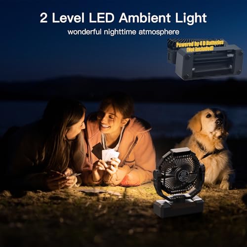 Wavmill Battery Operated Fan [200H Max], 2 in 1 D-Cell Battery & USB Powered Fans, Portable Camping Fan with 4 Speeds, Lig...