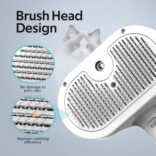 Pet Grooming Brush with Electronic Mist Spray - Gentle Deshedding Tool for Cats & Dogs, Pet Steam Brush，Reduces Shedding, ...