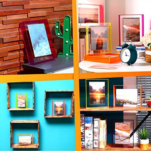 Kathfly 4 Pcs 5x7 Floating Picture Frame Acrylic Frames for Wall Mounted or Tabletop Standing Decorative Magnetic Photo Fr...