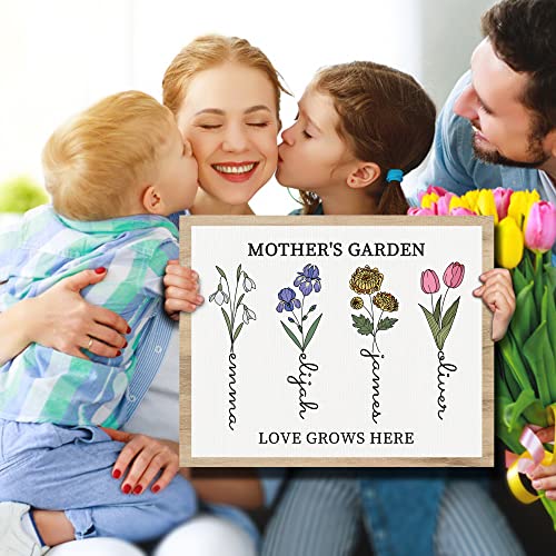 Mothers Day Unique Gifts For Mom, Customized Birth Month Flower Mothers Garden, Custom Canvas With Name Wall Art, Personal...