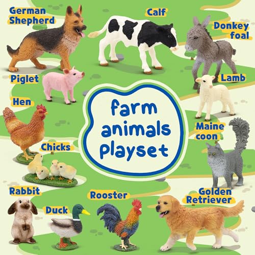 Beetots Farm Animals Toy Set, 12 Realistic Small Animal Figurines with Pets, Livestock, Poultry for Kids Ages 3+, Educatio...