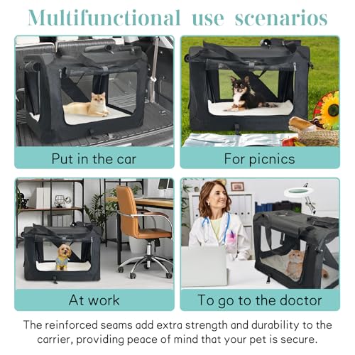 Fhiny Large Cat Carrier for 2 Cats, 24"x17"x17" Soft Dog Crate Collapsible Portable Travel Pet Carrier Bag Durable Breatha...