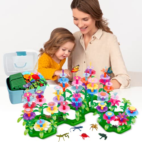Birthday Toys Gifts for 2 3 4 5 6 Years Old Toddler Girls Boys, 156 PCS Insect Flower Garden Building Educational STEM Lea...