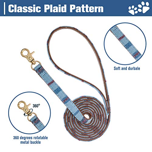 EXPAWLORER Puppy Collar and Leash Set - Embroidery Pawprints Plaid Dog Collar with Bow Tie and Bandana, Cute Collar and Le...