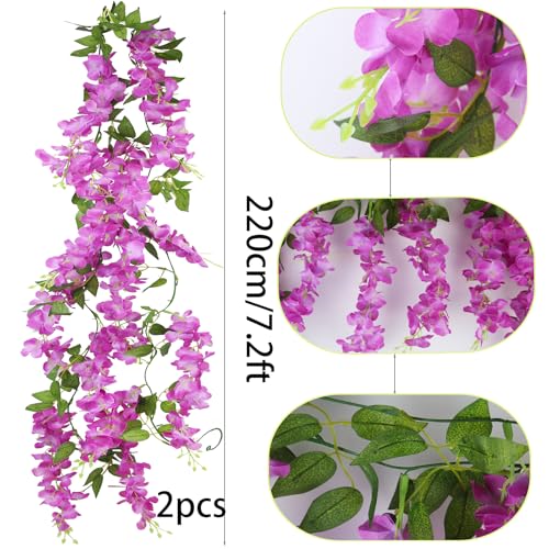 CISDUEO 2 Pcs Wisteria Hanging Flowers Wisteria Flowers Vine Garland Wedding Arch Decoration Purple Red Artificial Wisteri...