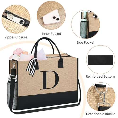 BAGAIL Initial Tote Bag, Personalized Birthday Gifts for Women, Teacher, Friends, Mom, Wedding, Monogrammed Beach Bag