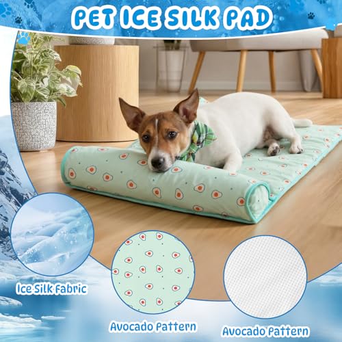 DoubleFill 4 Pack Cooling Dog Mats with Supportive Pillow 15.7" x 23.6" Self Cooling Dog Pads Ice Silk Washable Pet Cool M...