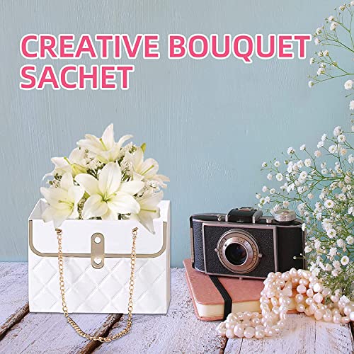 NADUSEP 4 PCS Flower Paper Gift Bag, Bouquet Storage Bucket Florist Handbag with Metal Chain, Wedding Gift Wrap Bag Flower...