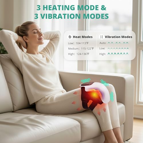 Medcursor Knee Massager, Cordless Heated Knee Massager with 3 Heating Levels, 3 Vibration Modes, LED Screen & Adjustable S...